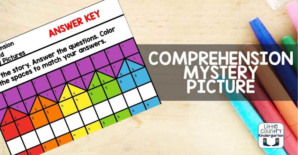Kindergarten reading comprehension mystery picture showing the colored in picture answer key