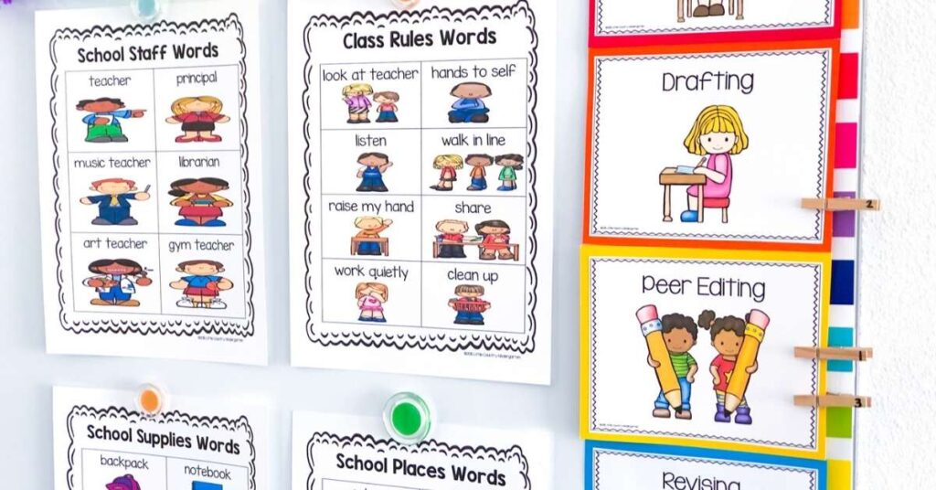 August themed monthly vocabulary anchor charts and writing process clip chart 
