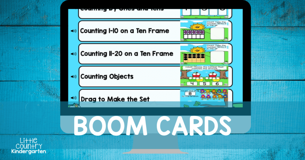 Kindergarten technology ideas include BOOM Cards like the counting ones shown on this computer screen.