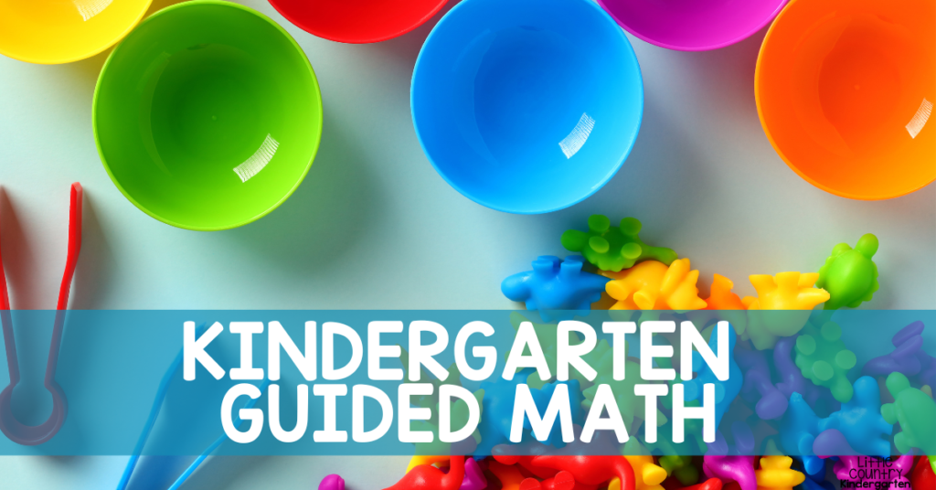 Kindergarten guided math showing tongs, colored cups, and manipulative to sort by color.