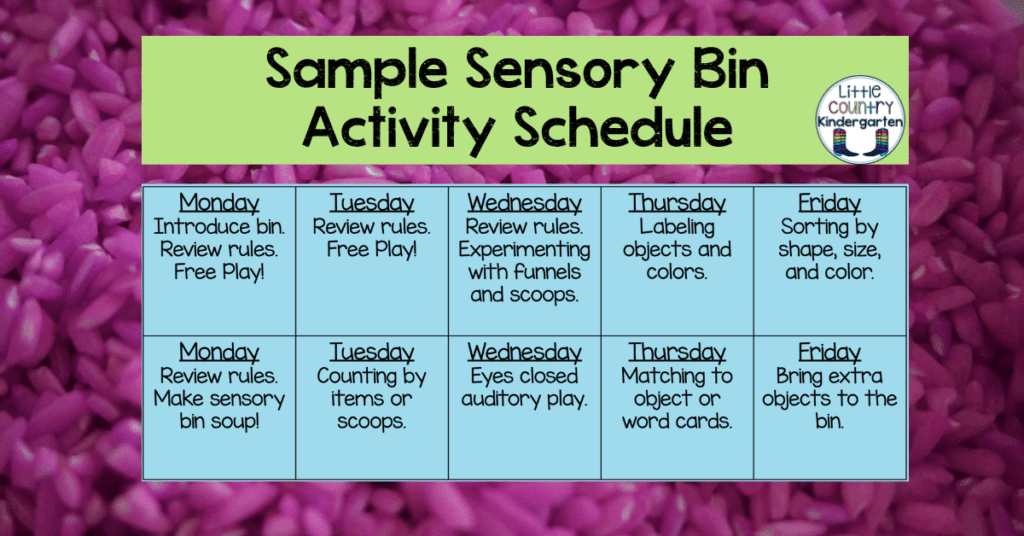 schedule of sensory bin activities for two weeks for toddlers